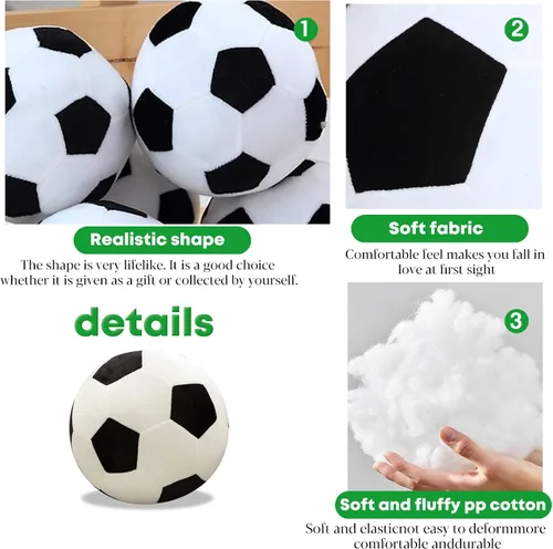 Vista 3 de Almohada en forma de bola de felpa de fútbol de 11 pulgadas, juguete de decoración de habitación de niño de fútbol