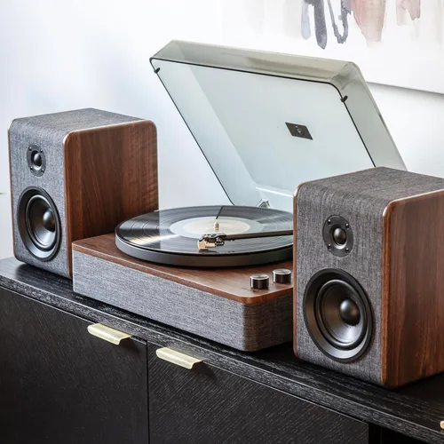 Vista 8 de Crosley CR7501A-CL Nocturne - Tocadiscos Bluetooth de 2 velocidades con altavoces estéreo a juego, color carbón
