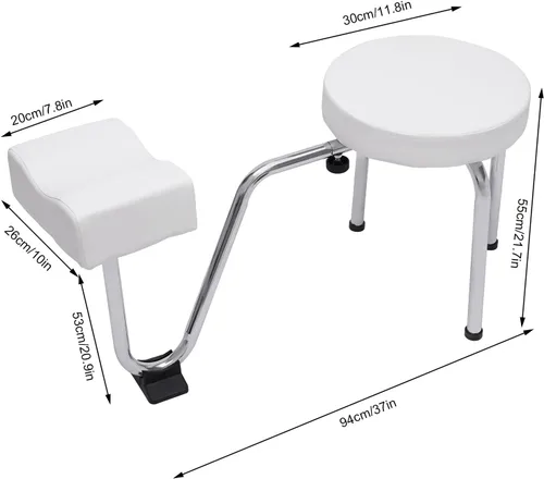 Vista 2 de Silla de pedicura moderna, altura ajustable y longitud de hierro y PVC, para el hogar, spa, salón de belleza (blanco)