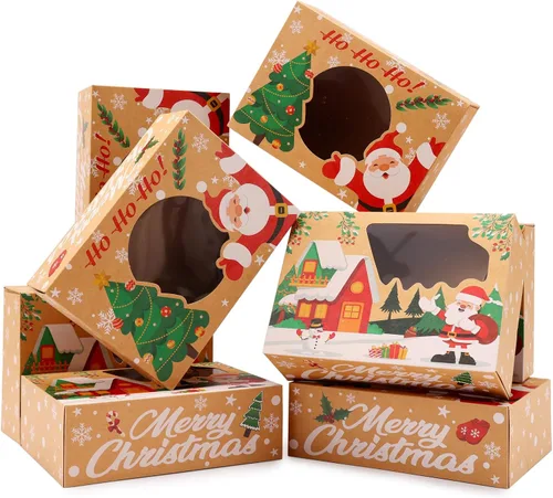 Vista 9 de Paquete de 24 cajas para galletas de Navidad (21x15x7 cm), cajas para regalos navideños, cajas de panadería con ventana para intercambio de regalos