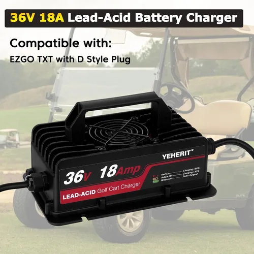 Vista 2 de Cargador de batería de 36 V 18 A compatible con carritos de golf EZGO TXT con enchufe estilo D, carga rápida inteligente para baterías de plomo