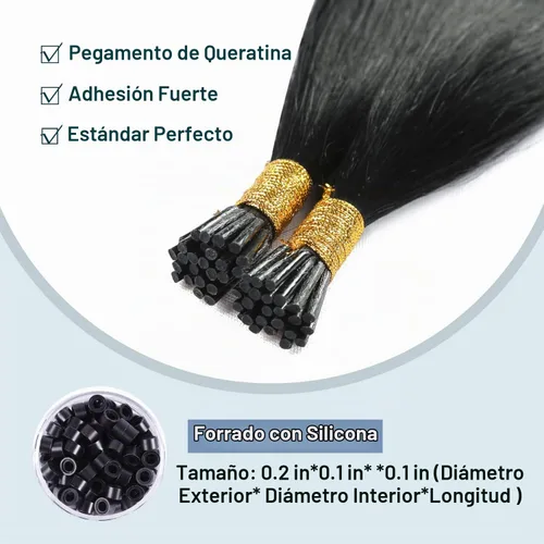 Vista 5 de Sunya - Extensiones de cabello humano con punta en I de 14 pulgadas, color negro azabache, extensiones de cabello humano con punta en I, extensiones