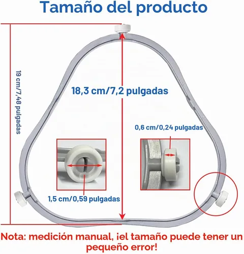 Vista 2 de 7.48 pulg. W11252182 Anillo de reemplazo de plato giratorio para microondas Whirlpool con rodillos 8206227 Soporte de charola de vidrio