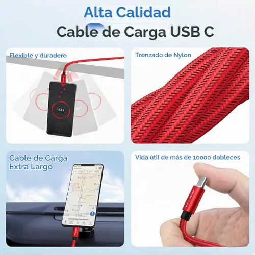Vista 4 de Bynccea - Paquete de 5 cables USB C de 10 pies tipo C cargador de carga rápida de nailon trenzado USB A a USB C cable para Samsg Galaxy A15 A25 A35