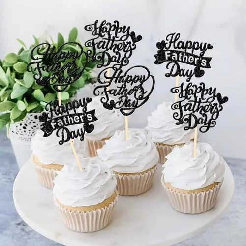 Vista 8 de 24 adornos para cupcakes con purpurina para el Día del Padre, con purpurina, corazón, amor, padre, mejor papá, decoración de cupcakes para feliz día