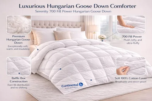 Vista 2 de Continental Bedding Serenity - Edredón de plumón de ganso blanco húngaro, 700 rellenos de potencia, peso de verano, estructura de caja deflectora