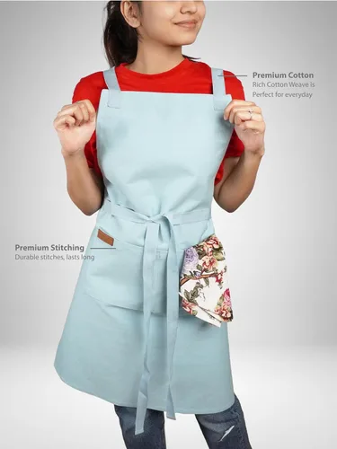Vista 2 de Delantal de cocina 100% algodón con 2 bolsillos, delantal de chef ajustable para cocinar, hornear barbacoa, delantal unisex