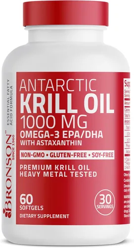 Vista 5 de Bronson Aceite de krill antártico 1000 mg con omega-3 EPA, DHA, astaxantina y fosfolípidos 60 cápsulas blandas Probado en metales pesados