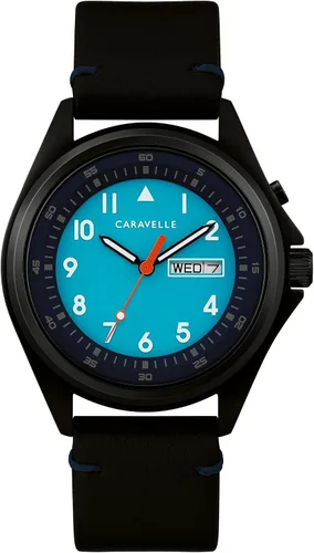 Vista 2 de Caravelle Designed by Bulova Traditional Quartz Mens Stainless Steel with Black Leather StrapLight Up