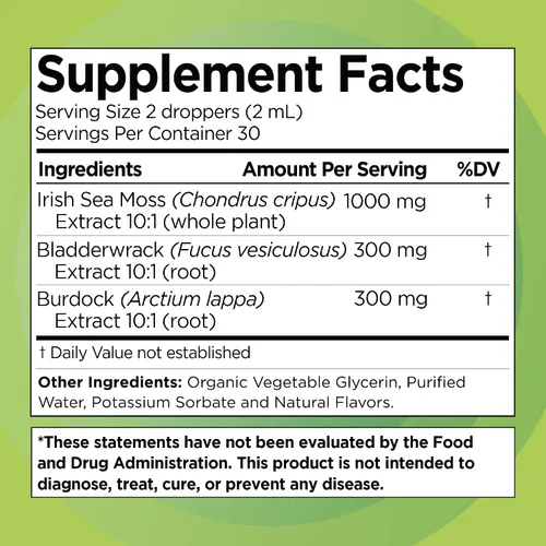 Vista 2 de Irish Sea Moss Drops - Sabor a bayas cítricas, más de 92 minerales esenciales y vitaminas, energía, piel, intestino, recuperación, vejiga y raíz