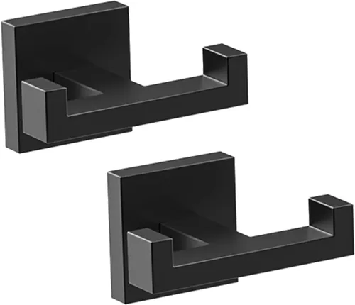 Vista 10 de BOZWELL Ganchos dobles para toallas para baño, montaje en pared de níquel castrado, estilo cuadrado simple y moderno, gancho para bata y abrigo