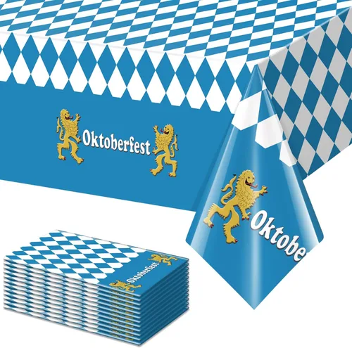 Vista 9 de 1 Pack Bavarian Oktoberfest Disposable Tablecloth Decorations, Plastic Rectangle Blue and White Bavarian Flag Check Table Cover, Oktoberfest