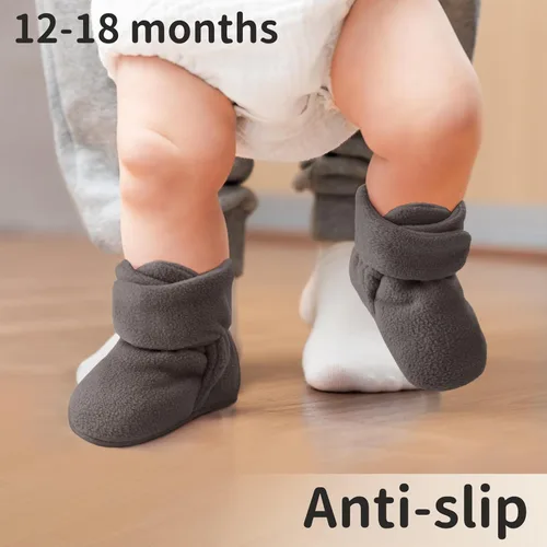 Vista 2 de Botines de forro polar para recién nacido, unisex, antideslizantes, para recién nacidos, primeros pasos, zapatos cálidos para la casa para bebés
