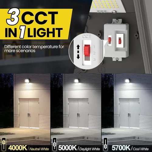 Vista 3 de YARBO Paquete de luz LED de pared de 80 W, 60 W, 40 W, 3 CCT seleccionables con fotocélula del atardecer al amanecer, 22500 lm 150 lm/W, AC100-277