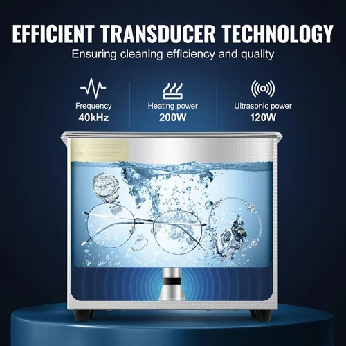 Vista 4 de Limpiador ultrasónico profesional de limpieza ultrasónica de 40 kHz con temporizador digital y calentador Ultra Sonic Máquina limpiadora de joyas