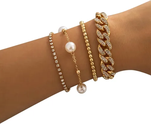 Vista 3 de Relojes de cara grande para hombre, delicadas pulseras de cadena dorada y plateada, estilo bohemio, ajustable, a la moda, con cuentas gruesas