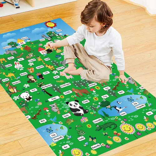 Vista 2 de Alfombras infantiles con patrón de zoológico antideslizante de 0.236 pulgadas de grosor, alfombra suave para decoración de habitación de niños