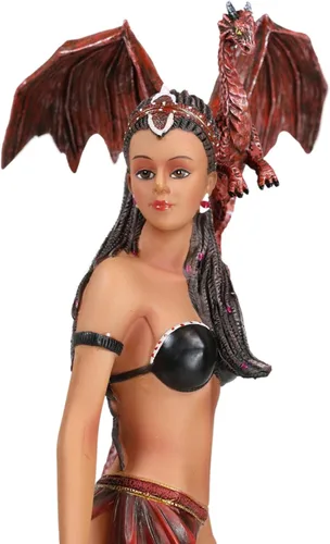 Vista 4 de Ebros Gift Fantasía Tribal Guerrero Ébano Princesa Meike El Dragón Bruja Susurrador Sosteniendo Hojas Falcata Figura Coleccionable 12" H Nene Thomas