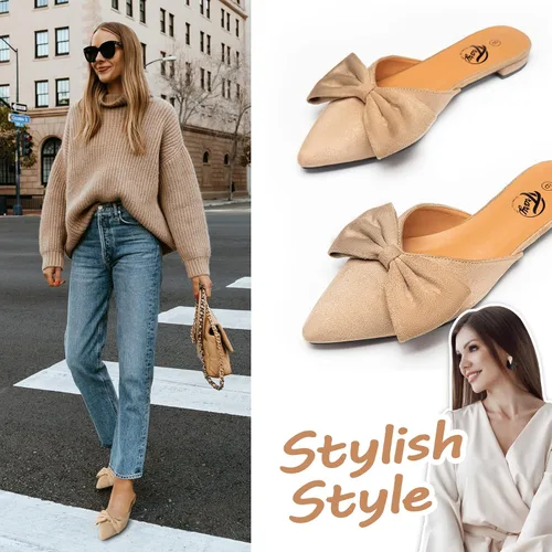 Vista 3 de Trary - Zapatos mocasines sin talón, con puntera puntiaguda y lazo para mujer