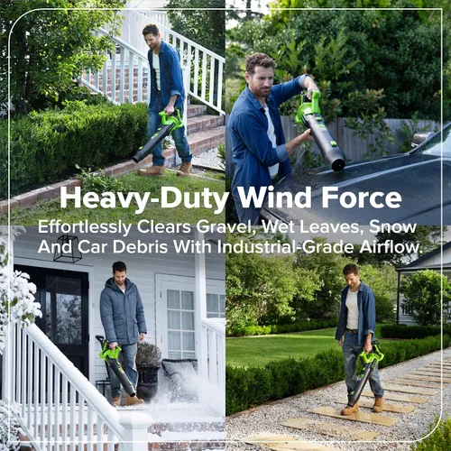 Vista 6 de Greenworks Soplador de hojas axial sin escobillas de 24 V (515 CFM/130 MPH), volumen de aire extremo para hojas húmedas, residuos pesados y limpieza