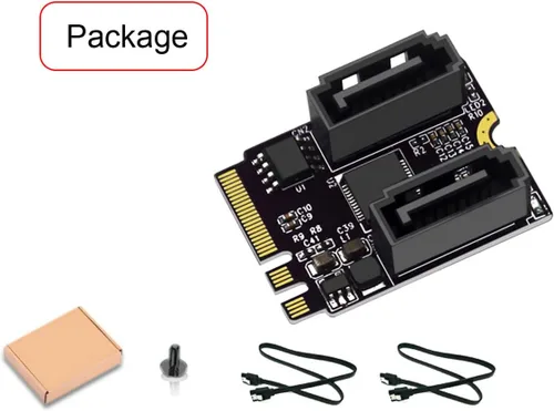 Vista 6 de Cablecc NGFF clave A+E PCI Express a SATA 3.0 6Gbps adaptador de doble puerto convertidor tarjeta de extensión de disco duro JMB582 2230
