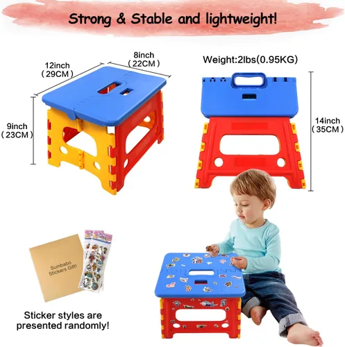 Vista 6 de Taburete plegable para niños pequeños lavabo de baño – Bloqueo de seguridad a estable (1 paquete = rojo + azul)