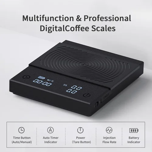 Vista 2 de Báscula de Café TIMEMORE Basic 2.0, Báscula Electrónica de Espresso con Tasa de Flujo de Agua y Función de Temporizador, Cambio Gratuito