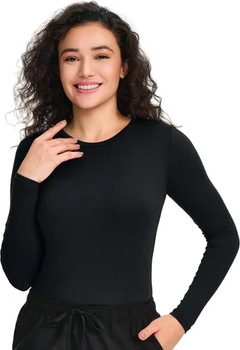 Vista 21 de COZYFIT Camisetas de Scrub de Manga Larga para Mujer - Camiseta Cómoda para Usar Debajo del Uniforme Blanco