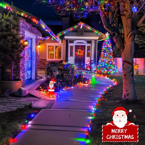 Vista 5 de Luces de Navidad Multicolor Conectables para Exteriores Impermeables, 66 pies 200 LED Luces de Navidad LED para Interiores con Enchufe, 8 Modos