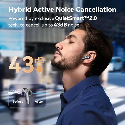 Vista 3 de Auriculares EarFun Air Pro 3 con cancelación de ruido, sonido adaptativo Qualcomm® aptX™, 6 micrófonos CVC 8.0 ENC, auriculares Bluetooth 5.3