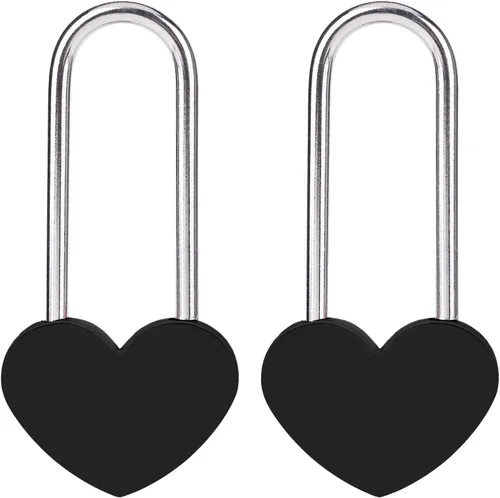 Vista 12 de Candado de amor VeYocilk de 3.5" 50mm en forma de corazón, candado de corazón negro para deseos de amor, ideal para bodas, San Valentín