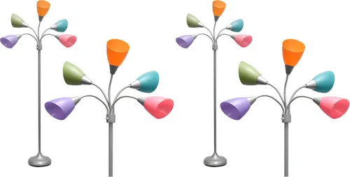 Vista 13 de Simple Designs LF2006-BAW 67" Lámpara de pie contemporánea con múltiples cabezales Medusa de 5 luces, lámpara de pie ajustable de cuello de cisne