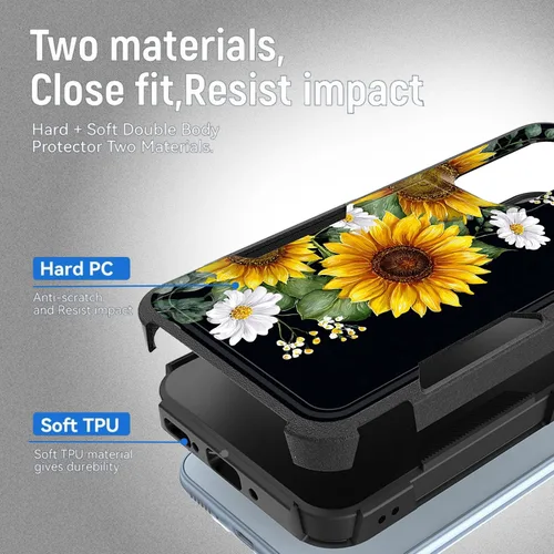 Vista 520 de Funda para Galaxy A14 5G, resistente de doble capa híbrida de policarbonato duro, goma suave, a prueba de golpes, funda protectora resistente