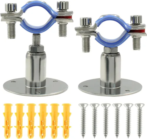 Vista 7 de 2 soportes de tubo de montaje en pared de acero inoxidable 304, adecuados para tubos OD de 1/2 pulgadas (0.748-0.866 in), altura ajustable