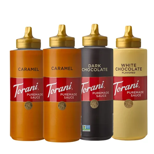 Vista 5 de Torani Puremade - Paquete variado de salsa de postre y bebidas, caramelo de chocolate, chocolate negro, chocolate blanco y caramelo, 16.5 onzas