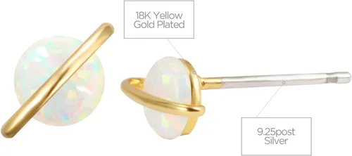 Vista 3 de Planet - Aretes de plata de ley 925 chapados en oro rosablancoamarillo de 18 quilates, aretes de ópalo blancoverderosa, Metal, Ópalo sintético