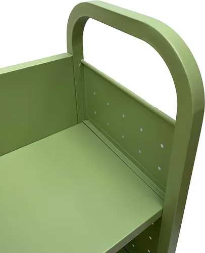 Vista 7 de Workington Carrito de libro con ruedas de un solo banco con 3 estantes planos, carrito de libros de biblioteca con ruedas giratorias bloqueables