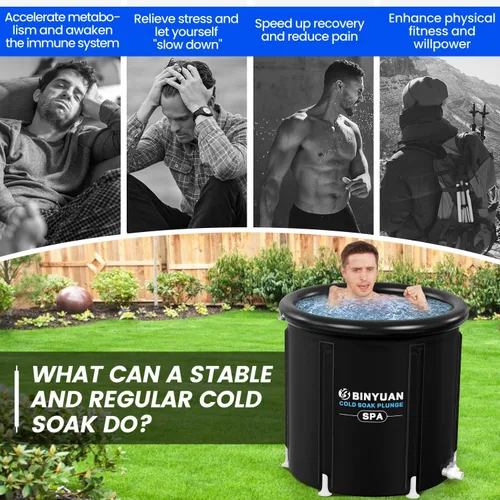 Vista 4 de BINYUAN Bañera de hielo XL para atletas con cubierta de 99 galones, tina de inmersión fría para recuperación, piscina de baño de hielo portátil