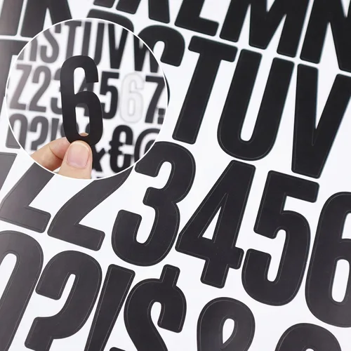 Vista 2 de 8 hojas de calcomanías de números de letras, calcomanías de vinilo del alfabeto de 2 pulgadas, calcomanías autoadhesivas de letras de puntuación