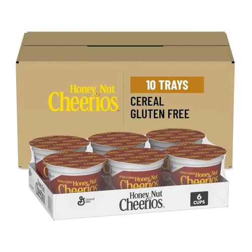 Vista 10 de Copas de cereales para desayuno Honey Nut Cheerios, cereal sin gluten, porciones individuales, 4 paquetes de 7.2 onzas