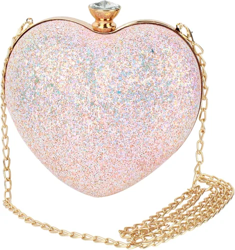 Vista 4 de Goclothod Bolso de mano en forma de corazón para mujer, bolso de hombro de terciopelo, bolsos de noche Negro