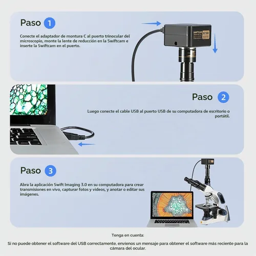 Vista 6 de Swift Cámara de microscopio USB 3.0 de 20 MP con lente reductora y kit de calibración, ocular digital para microscopios compuestos y estéreo