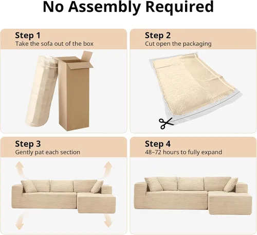Vista 9 de LUCKLIFE - Sofá seccional modular con chaise en forma de L, tapizado en pana, sofás sin huesos para sala de estar, sofá cama extragrande, no Beige