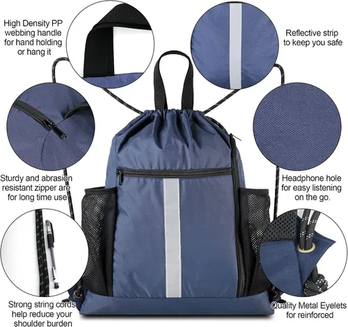 Vista 5 de BeeGreen Mochila deportiva con cordón y compartimento para zapatos y dos soportes para botellas de agua