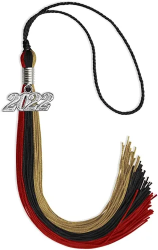 Vista 54 de Endea Graduation Borla de triple color con gota de fecha plateada (negro/dorado/granate, 2020)
