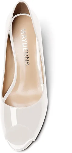 Vista 3 de WAYDERNS Zapatos de tacón bajo con cuña de charol y puntera abierta para mujer de 2 pulgadas