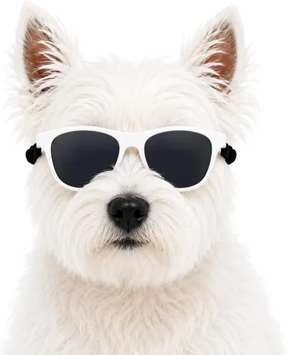 Vista 4 de G014 Retro 80s Pet Dog - Gafas de sol para perro, juguete de taza de té de raza pequeña y mediana (12-25 libras, blanco)