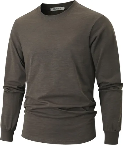 Vista 10 de KLIEGOU - Camiseta de cuello redondo para hombre, 100 % algodón, ajuste holgado, gruesa, de peso pesado