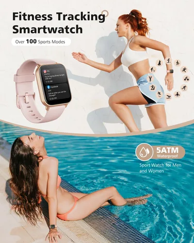 Vista 5 de Relojes inteligentes para mujer, 1.85" Alexa Smart Watch para teléfonos Rubor Rosa-Rosa