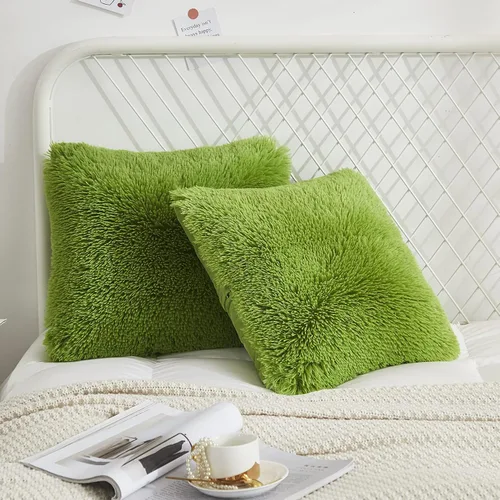 Vista 30 de Juego de 2 fundas de almohada estándar de piel sintética de terciopelo suave, fundas de almohada decorativas con cierre de cremallera
